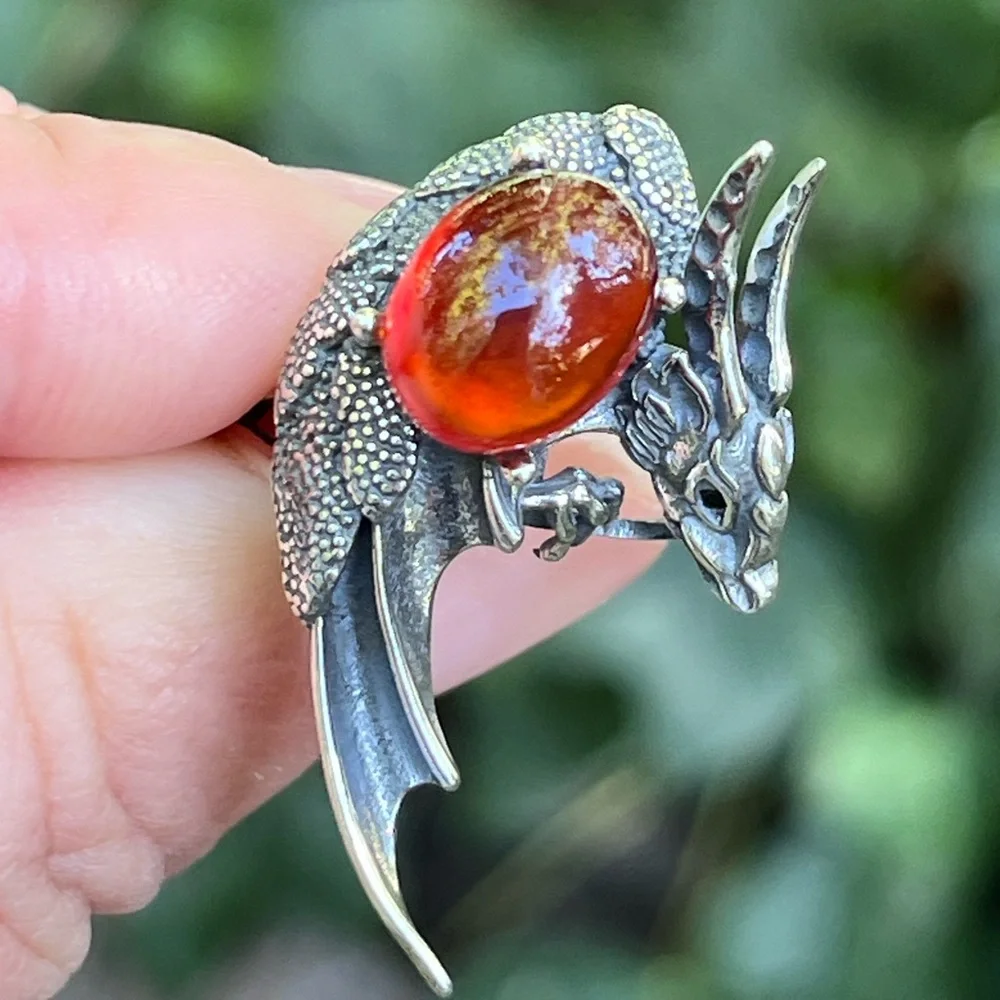 Sterling silver garnet dragon adjustable‎ ring
